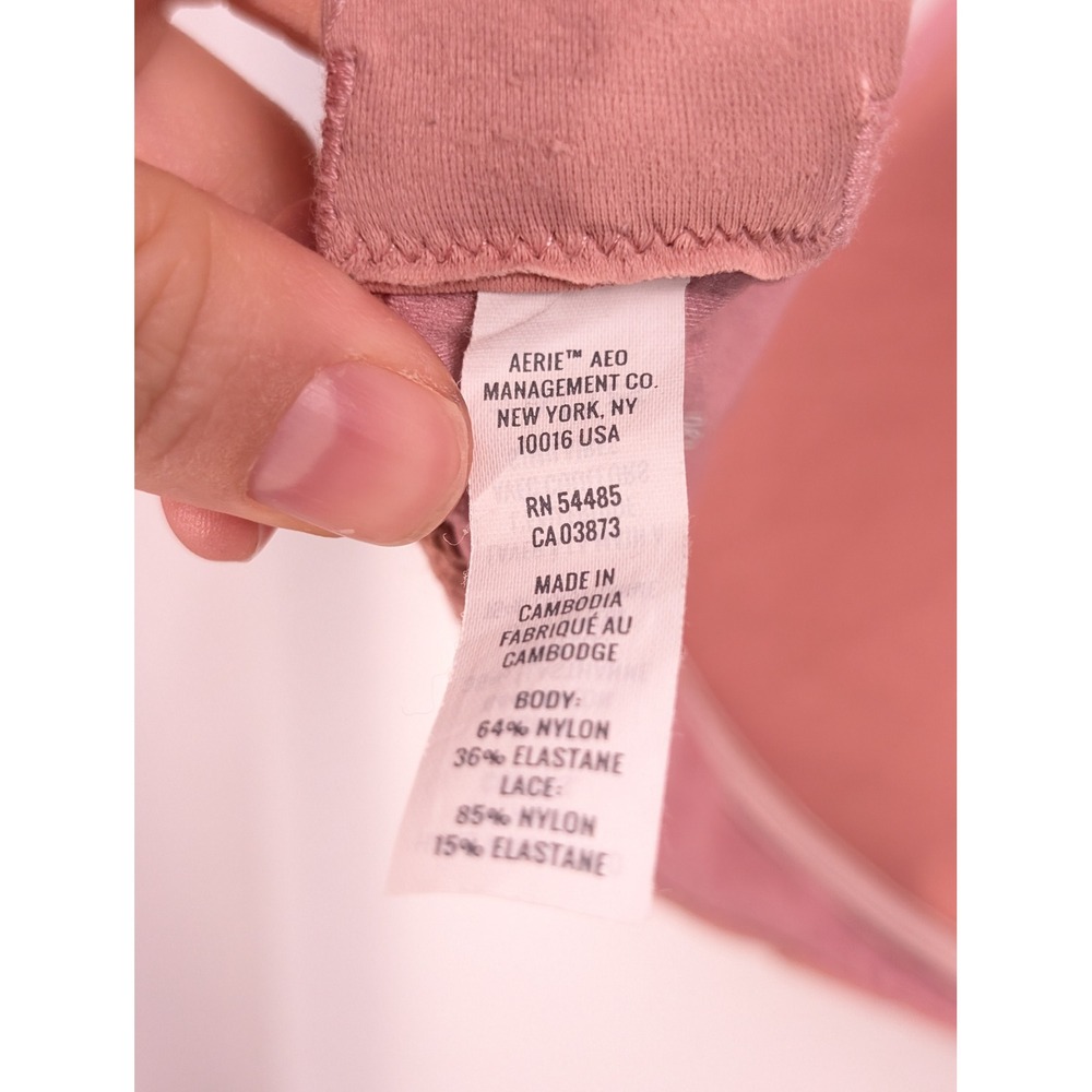 Aerie Real Sunnie Wireless Bra Size 34D Pink Lace Trim Smoothing Comfort T Shirt - Picture 7 of 10